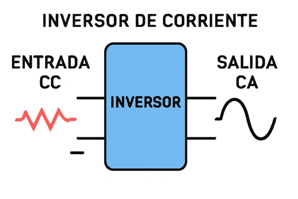 Representación de funcionamiento de un inversor de corriente
