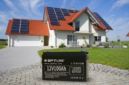 Batería de litio en una casa con sistema de paneles solares