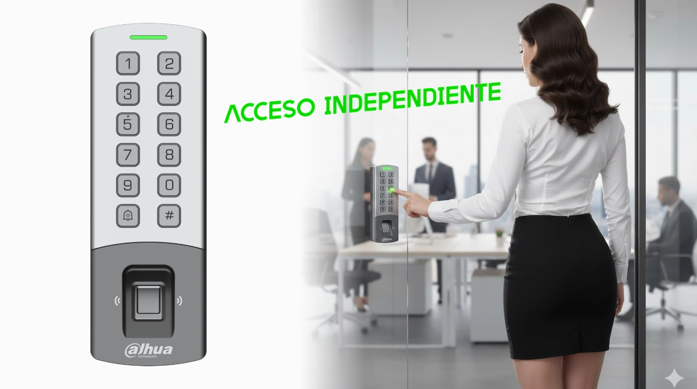 joven mujer usando control de acceso DHI-ASI1212M-DW Dahua