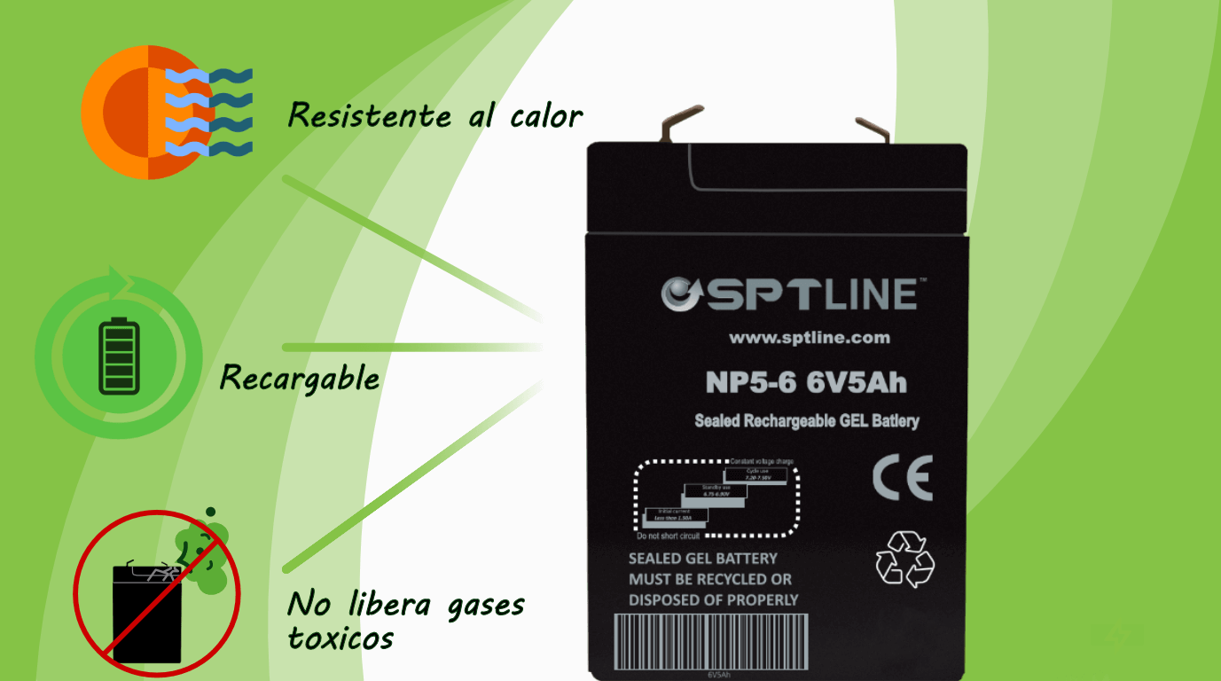 bateria sptline 6V 5 AMPERIOS sin derrame bateria de 6 voltios 5 amperios sptline recargable