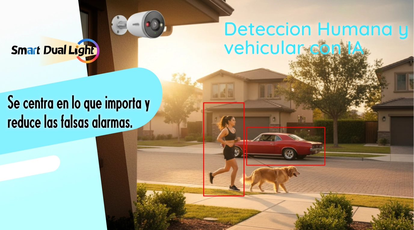 Camara 3mpx con wifi y smart dual lught bullet ip wifi con deteccion humana y vehicular con IA