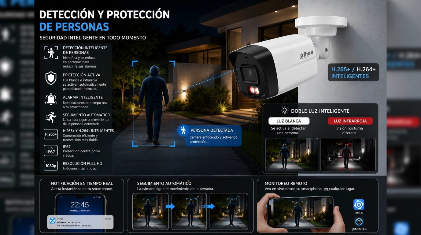 vista de la camara DH-IPC-B1E49P-A-IL y deteccion de persona