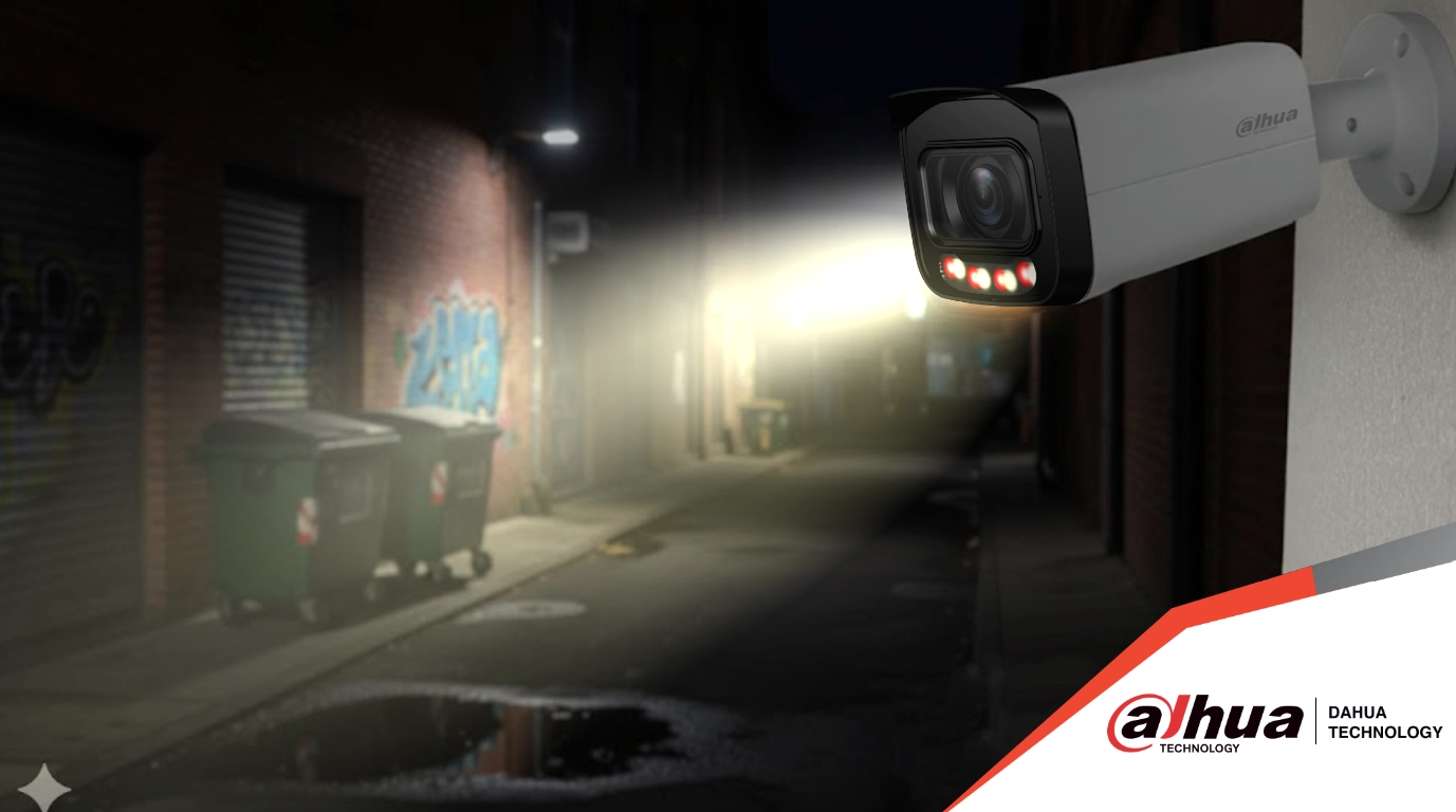 camara DH-IPC-HFW2849TP-ZAS-IL iluminando la noche a color