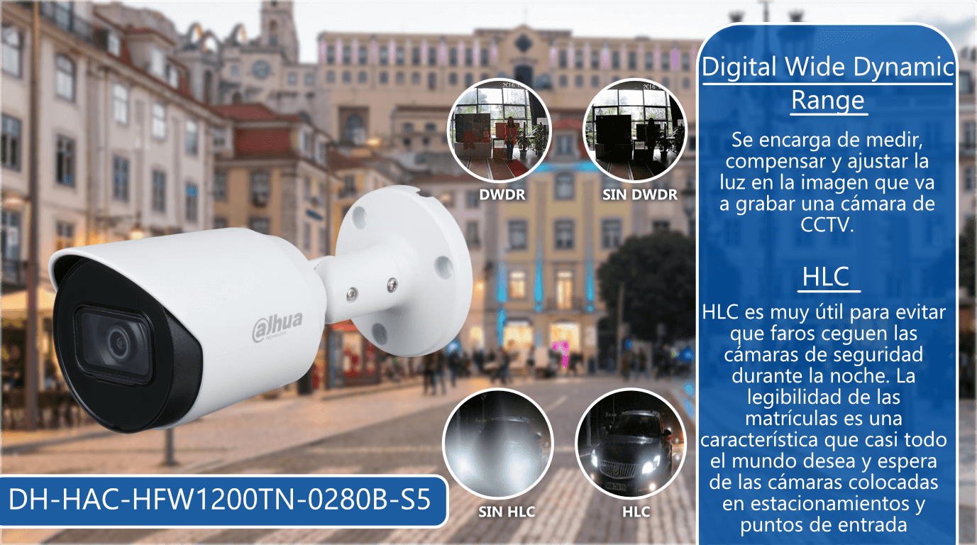 Camara Dahua de 2mpx DH-HAC-HFW1200TN-0280B con DWDR Y HLC Camara DH-HAC-HFW1200TN-0280B con HLC y DWDR