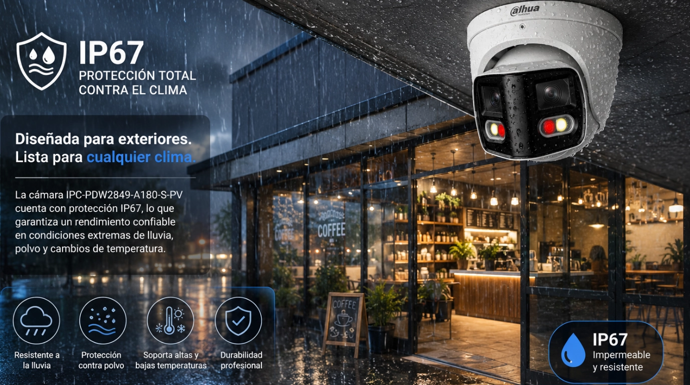 Vista de la camara DH-IPC-PDW2849-A180 con IP67