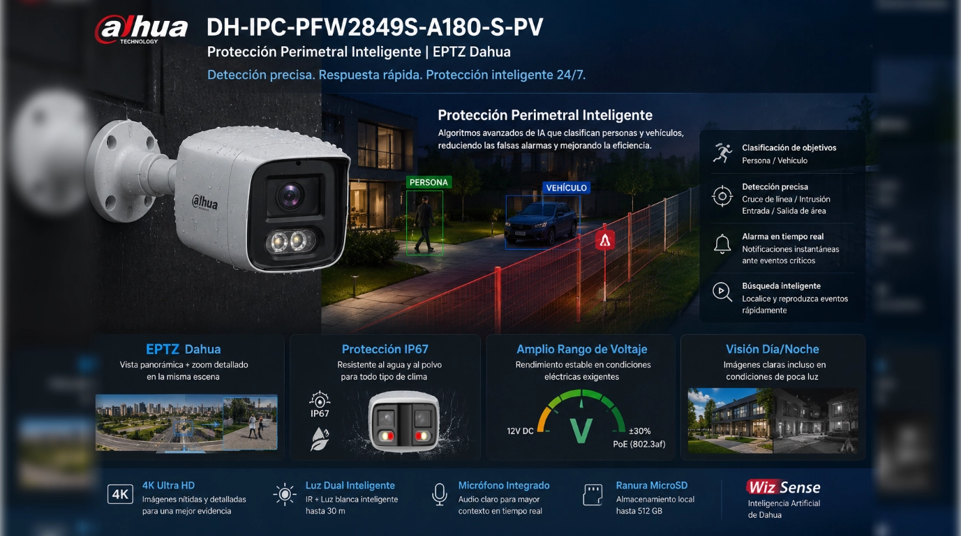 VISTA de la camara DH-IPC-PFW2849S-A180-S-PV con IP67