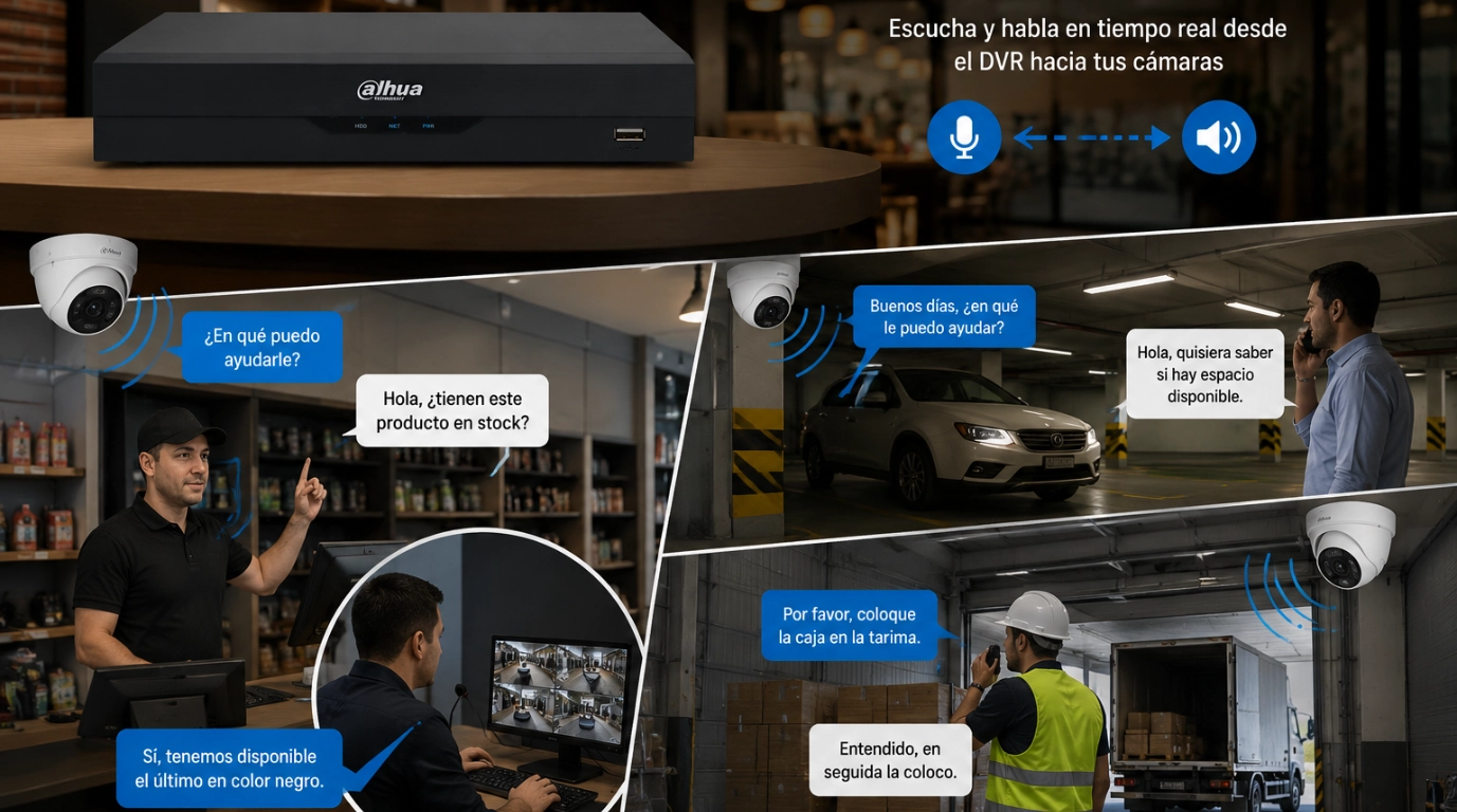 vista del DVR DH-XVR5104HS-I3T y comunicacion bidireccional