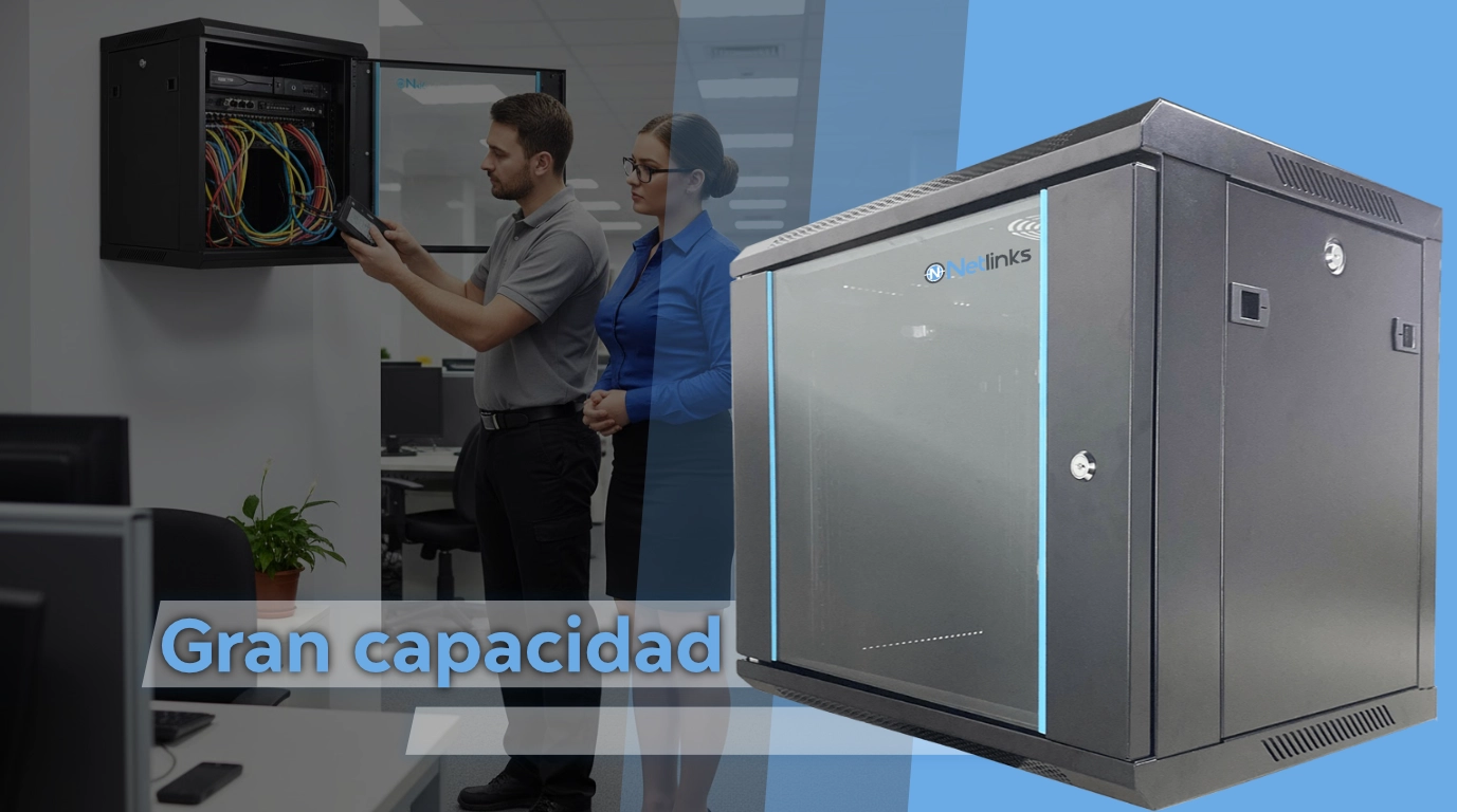 vista del gabiente GAB9U instalado en oficina con equipos