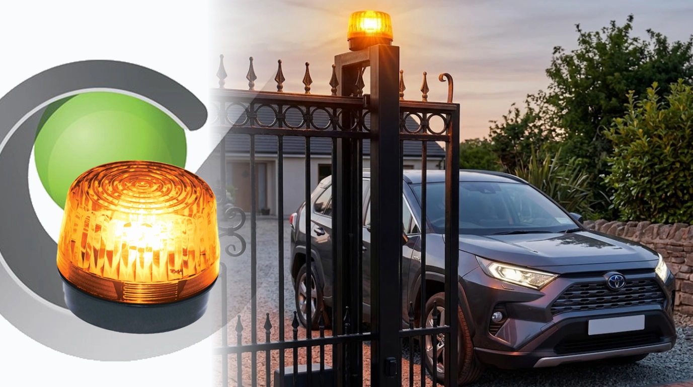 vista de la luz estroboscopica SP-YELED en un porton