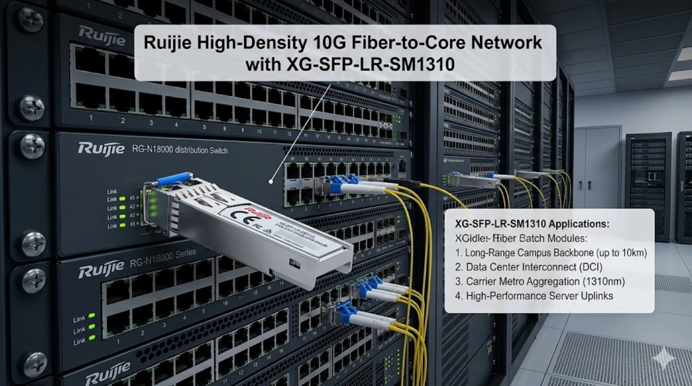 vista del modulo XG-SFP-LR-SM1310 conectado a un switch