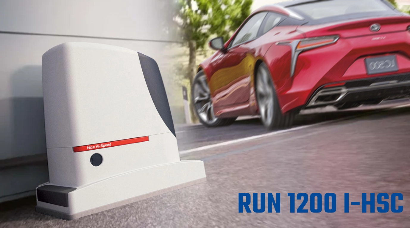 motor RUN 1200 I-HSC NICE en un porton dando paso a un carro