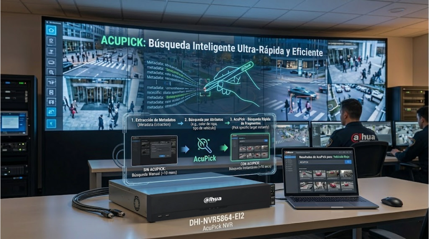 Vista del nvr DHI-NVR5864-EI2 con tecnologia acupick