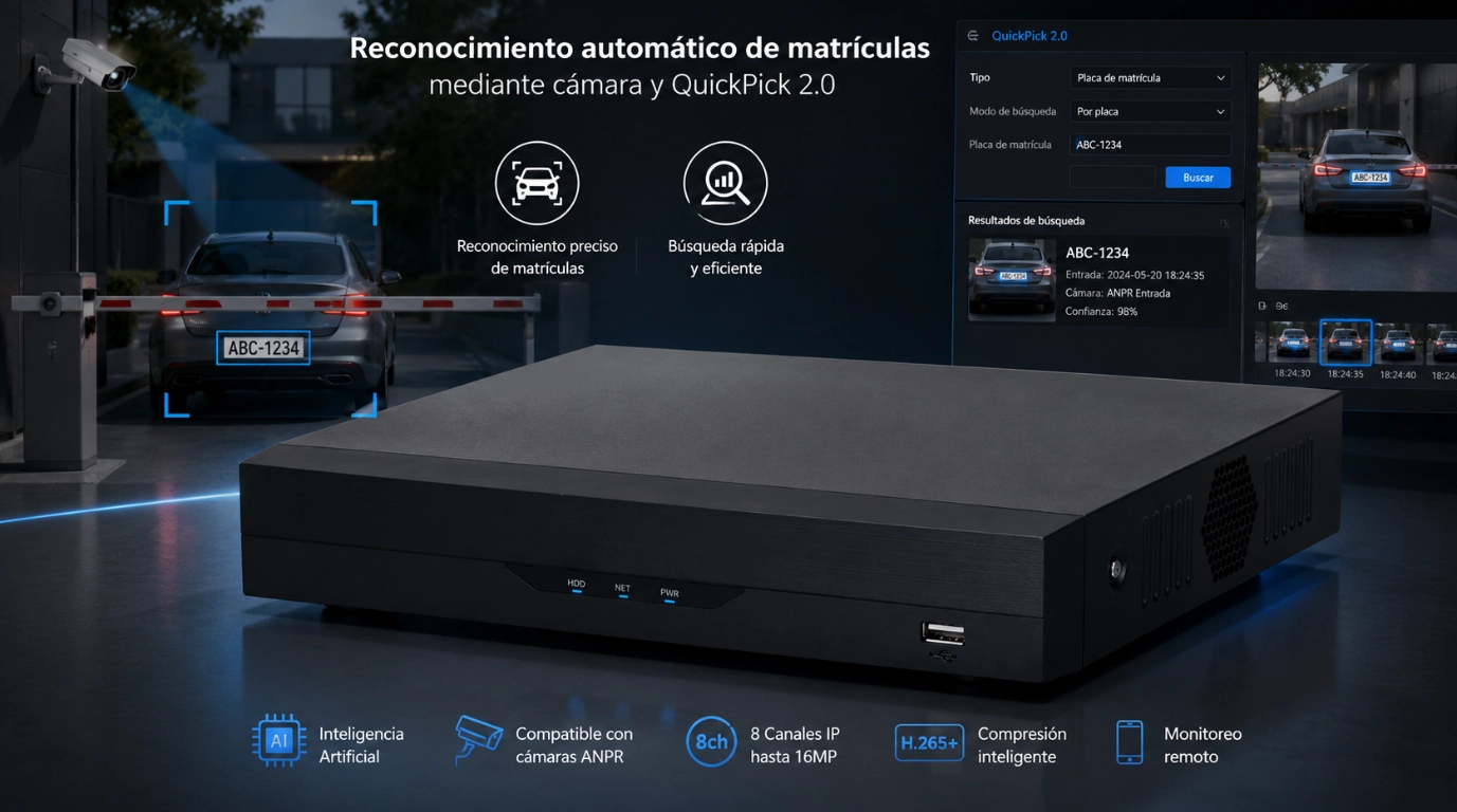 vista del NVR DHI-NVR4108HS-EI con ANPR y QuickPick 2.0
