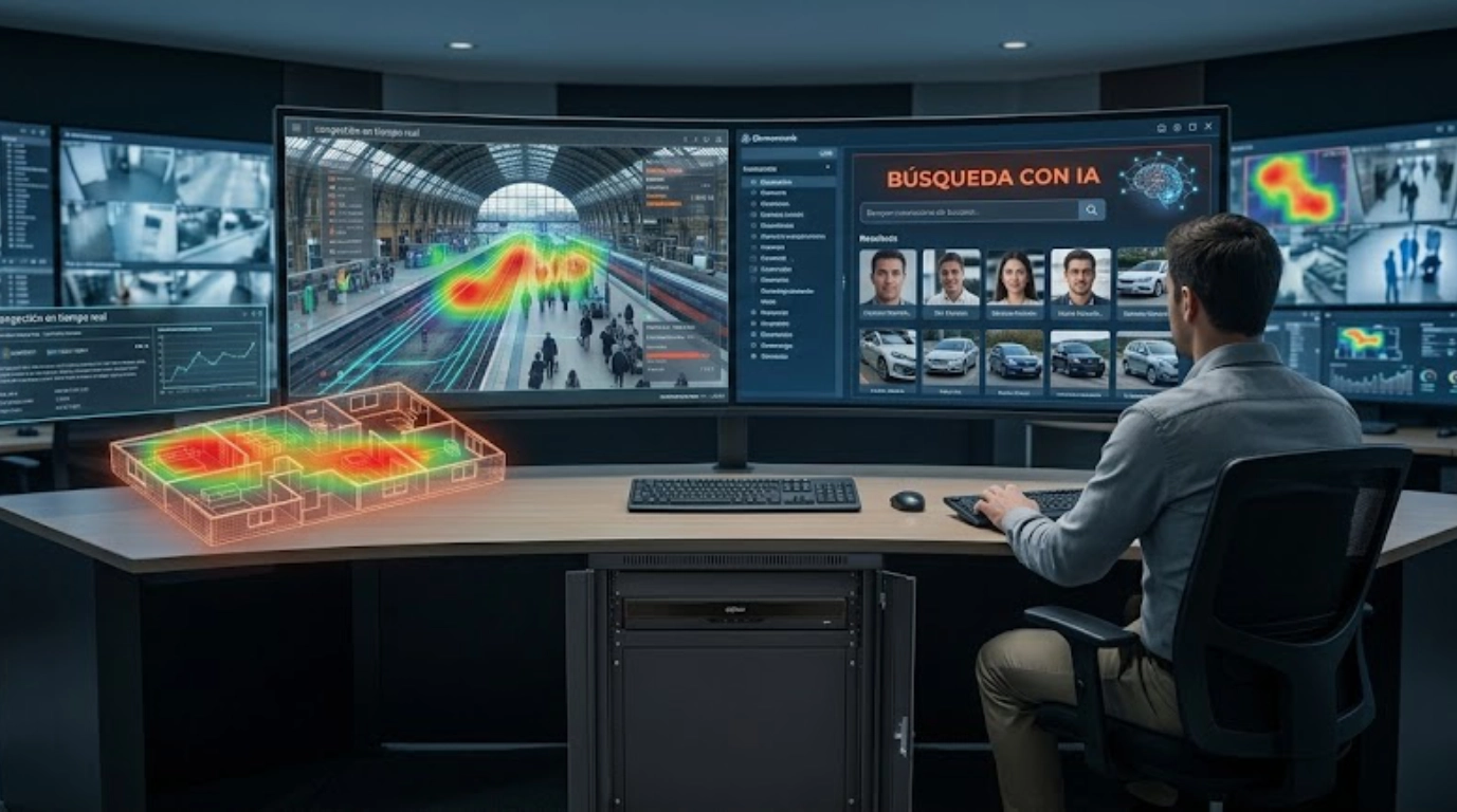 vista del DHI-NVR4216-EI en una oficina con guardias