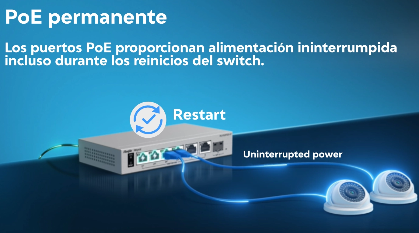 switch poe Ruijie modelo RG-ES207GS-LP con dos camaras