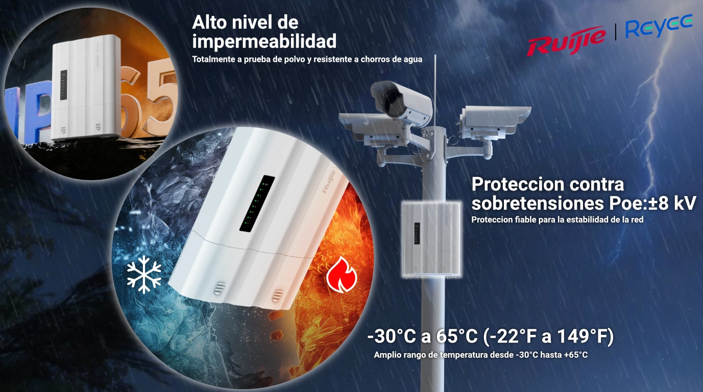vista del switch RG-ES207GS-PI-OD instalado en la lluvia