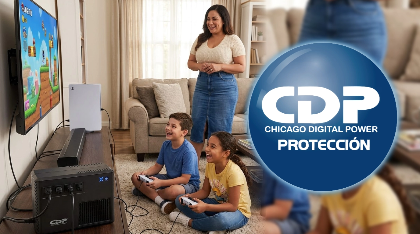 regulador de voltaje R-UPR604 protegiendo equipos de la sala