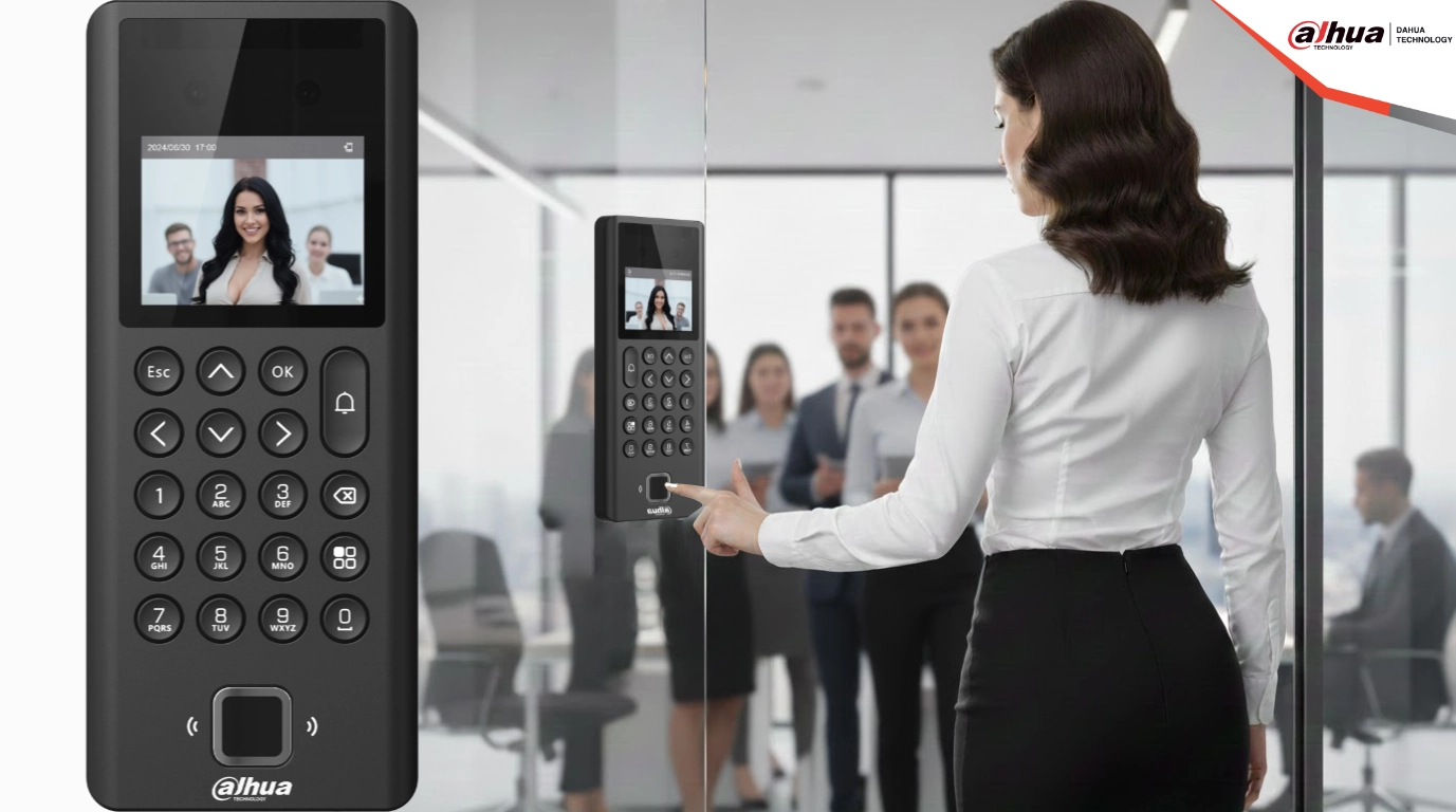 persona entrando a oficina control de acceso DHI-ASI3204E-DW
