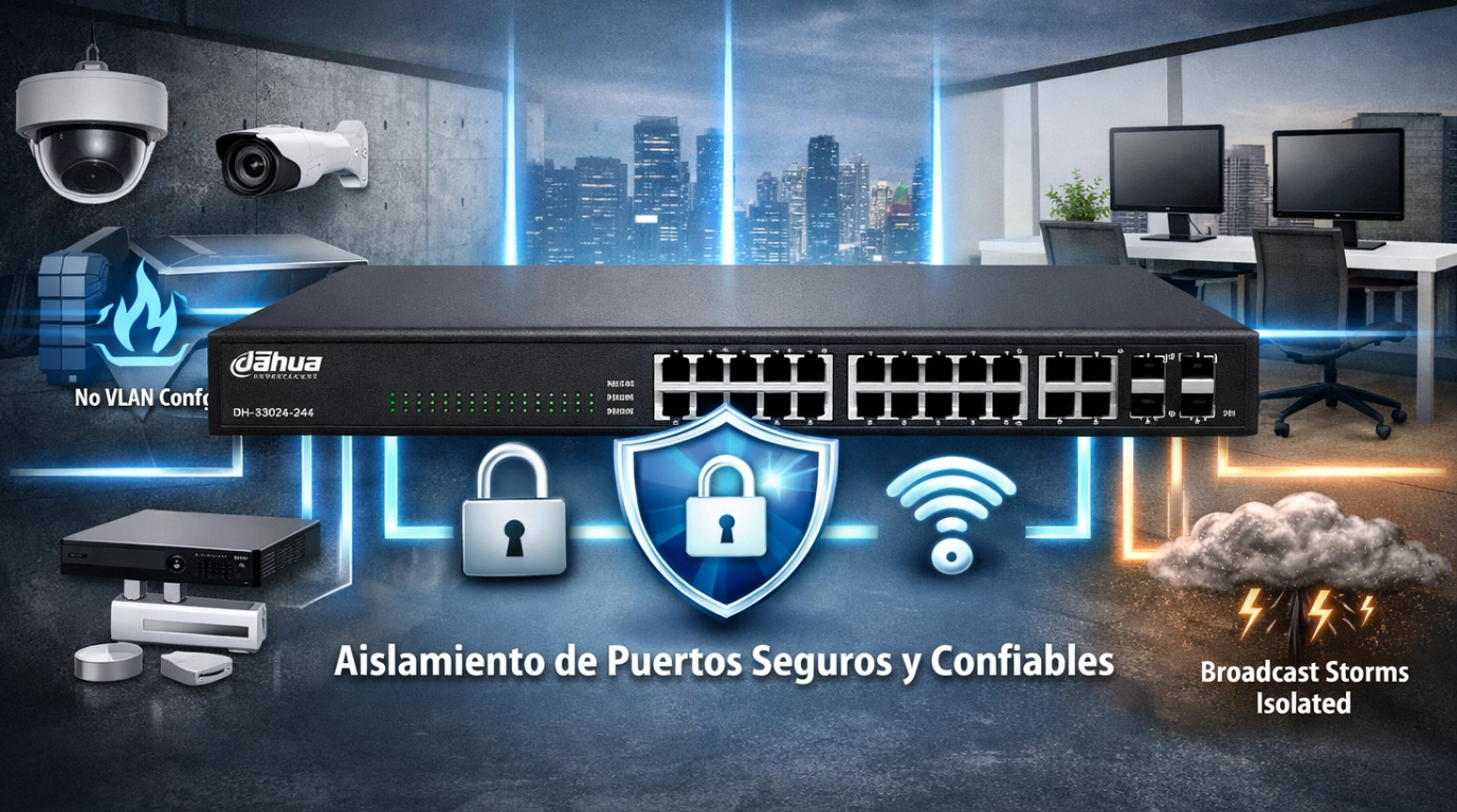 vista del switch DH-S3024-24GT aislamiento de puertos seguro