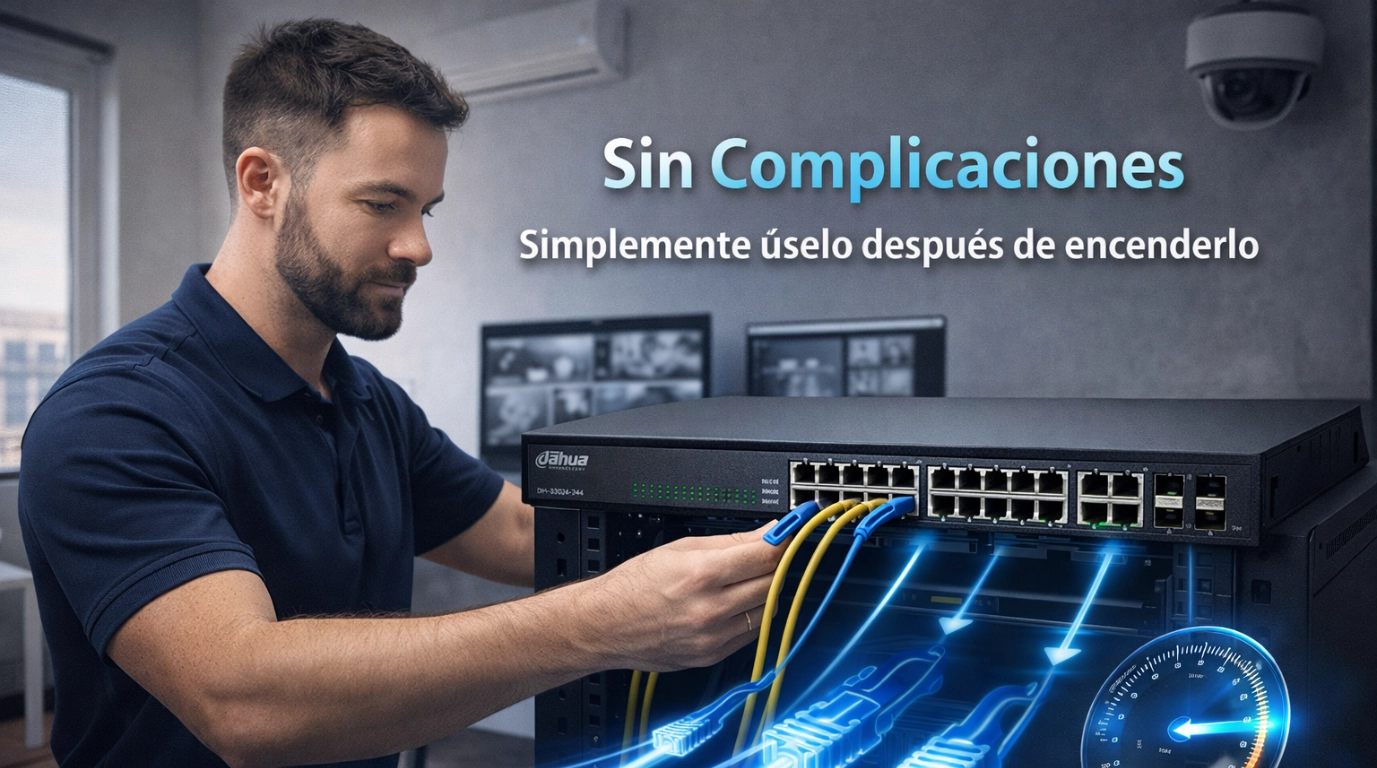 vista del switch dahua DH-S3024-24GT instalandolo facil