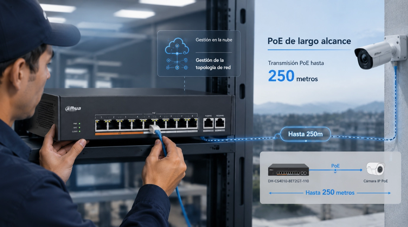 vista del DH-CS4010-8ET2GT-110 con larga distancia poe