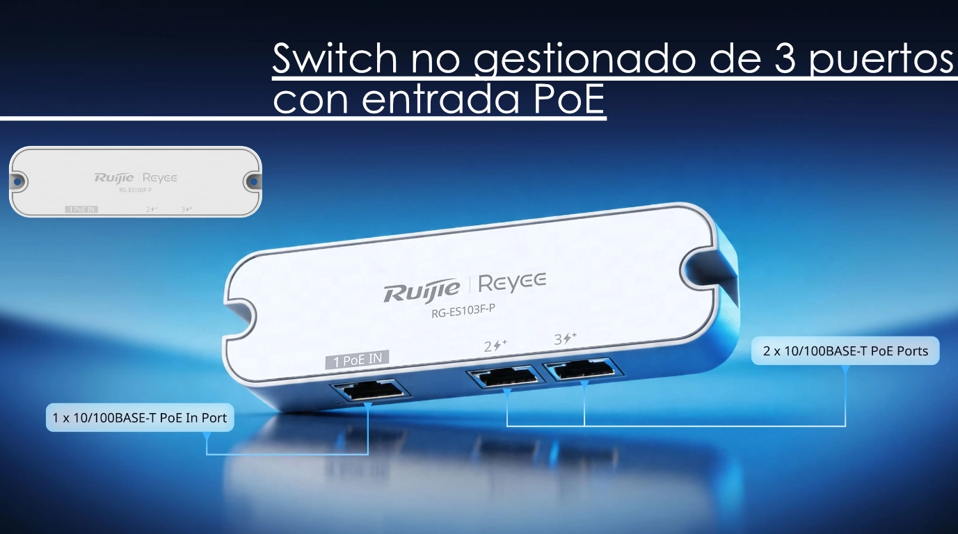 vista del switch RG-ES103F-P con los puertos rj45