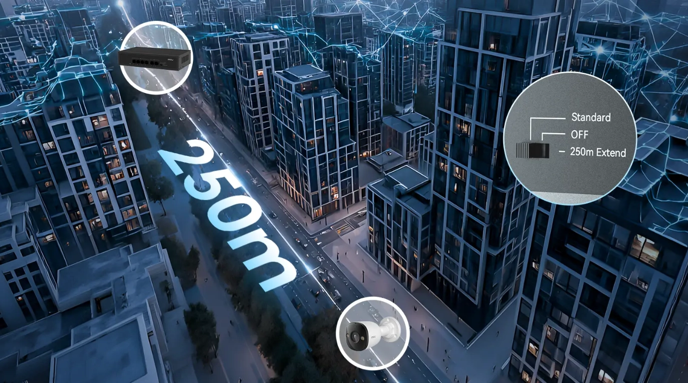 vista del switch SF106P-45-IMOU llegando a mas de 250M