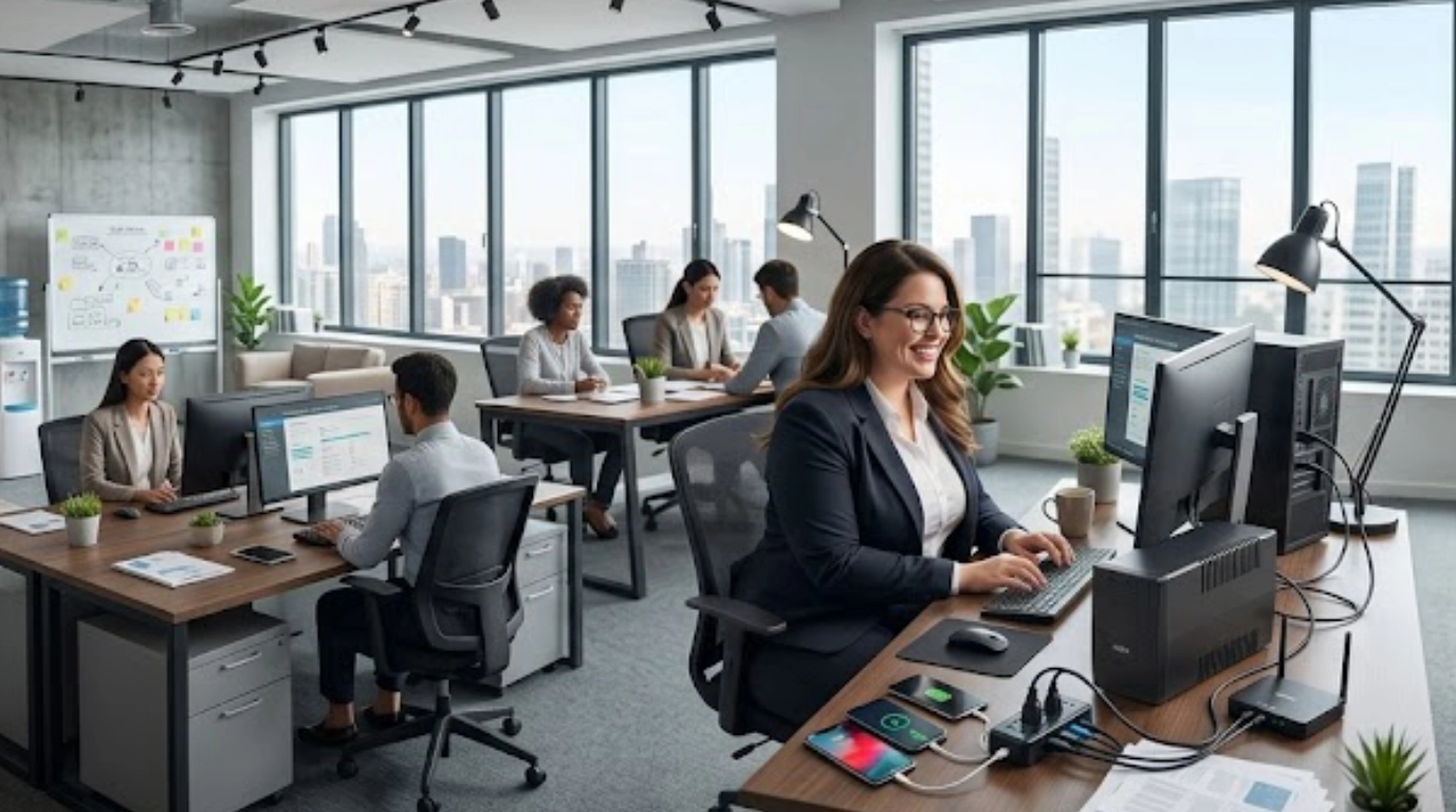 Vista del UPS DH-PFM3350-600N-110-US En una oficina