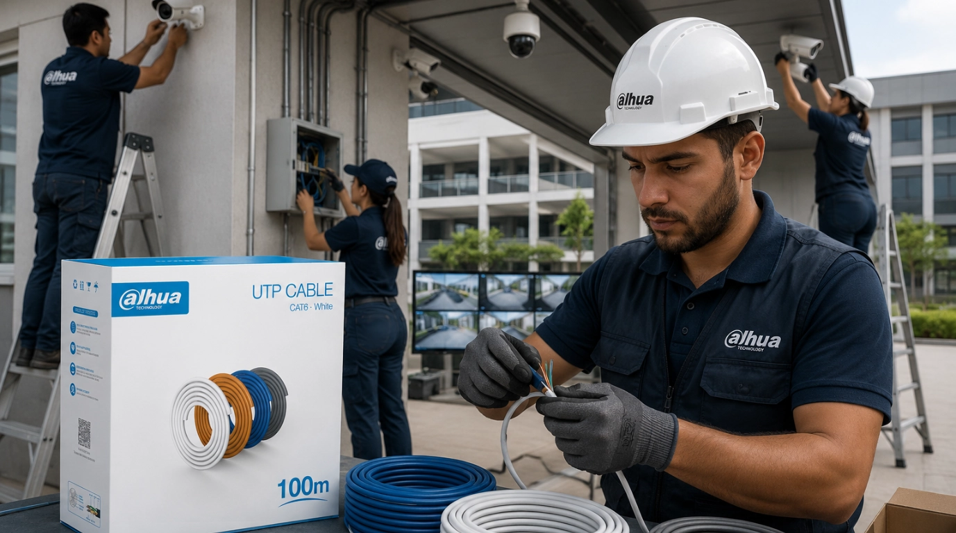 vista de tecnicos instalando cable DH-PFM920I-6UN-C-100